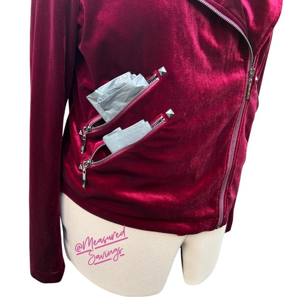 Bagatelle [NWT] Burgundy Wine Velvet-like Moto Jacket - Size Large - Picture 10 of 14